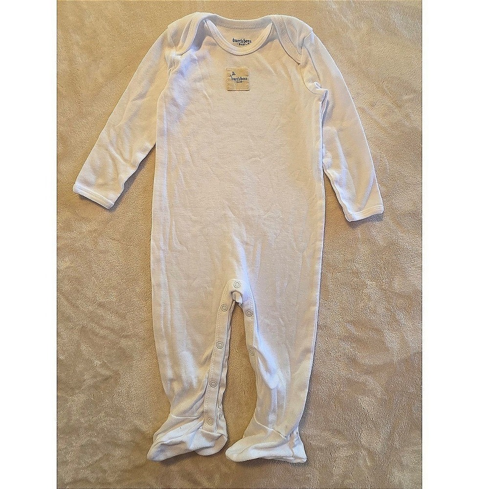 Burt's‎ Bees Baby Organic Cotton Footed Sleeper White Snap Pajamas 6-9M